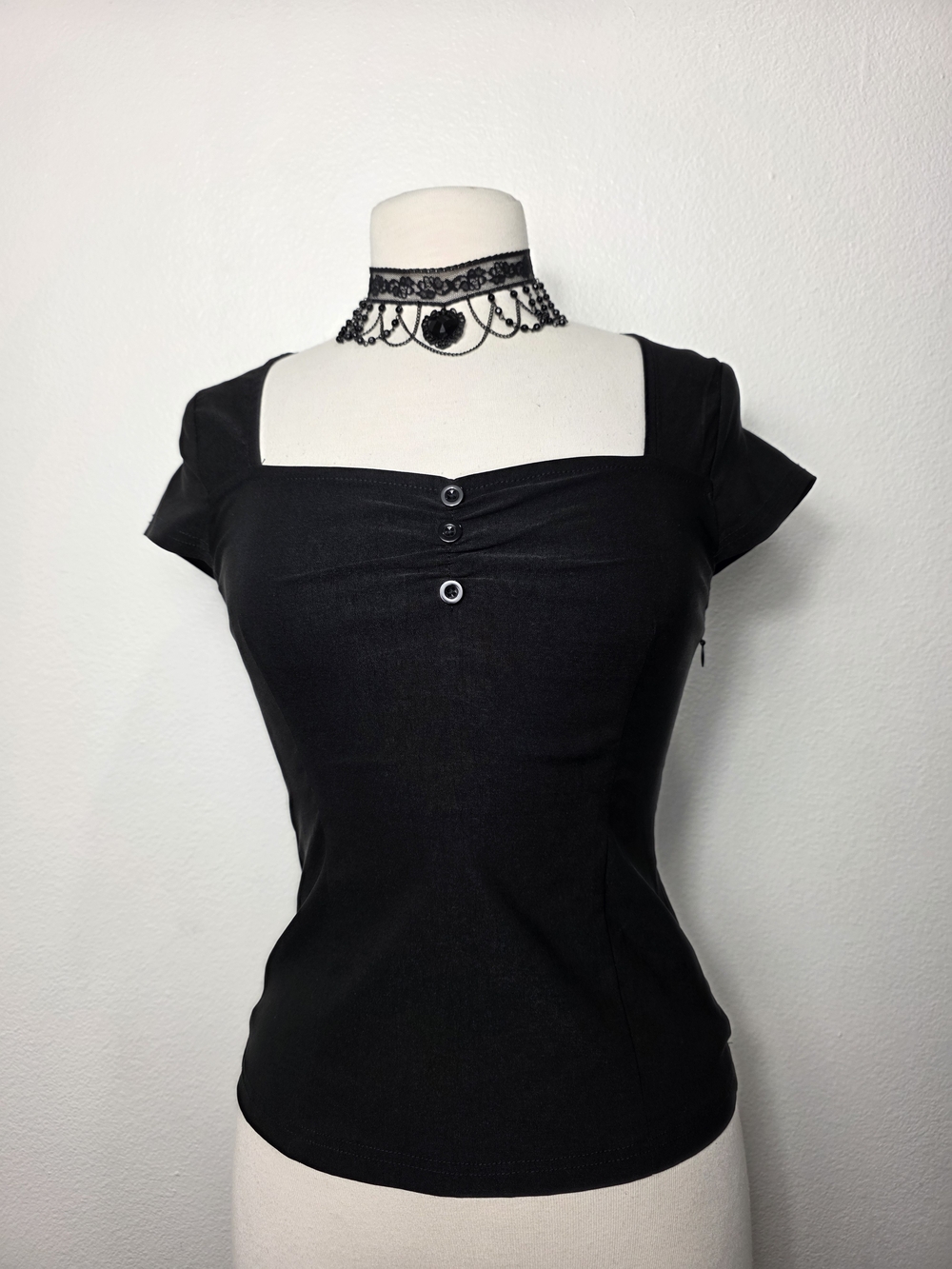 Killstar Black Square Neck Cap Sleeve Top